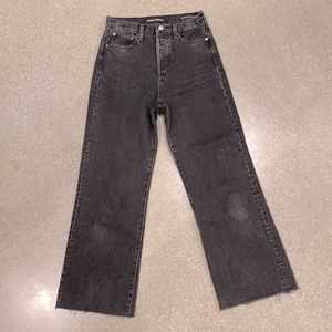 Denim Forum Farrah wide leg crop, size 25, black, raw hemm